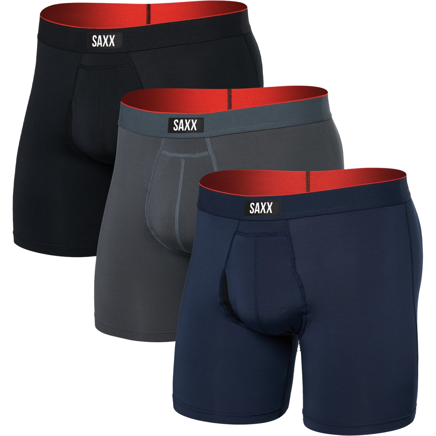 SAXX Boxershorts Sport Mesh, 3er Pack, schwarz/grau/navy