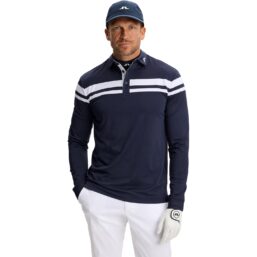 J. LINDEBERG Polo Kenny Stripe, langarm, navy