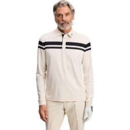 J. LINDEBERG Polo Kenny Stripe, langarm, beige