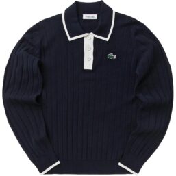 LACOSTE Polo Performance, langarm, navy/weiss